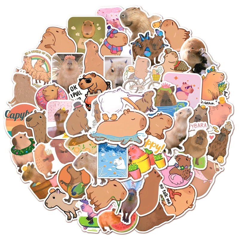 Z&M❀ Sticker Dán Trang Trí Xe Hơi Capybara ❀ Bộ 50 Miếng Dán Chống Thấm Nước Hình Động Vật Dễ Thương