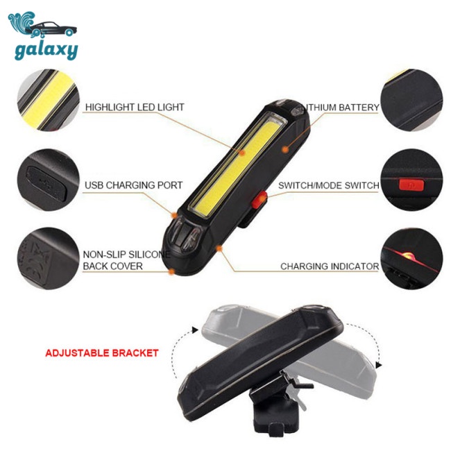 Galaxy Đèn LED Siêu Sáng Gắn Đuôi Xe Đạp Có Thể Sạc Lại Bằng Cổng USB