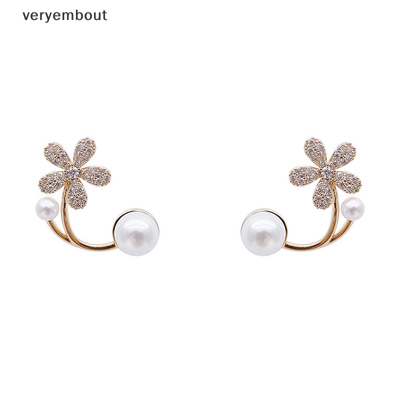 Khuyên Tai Hình Hoa Đính Ngọc Trai Nhân Tạo Phong Cách Hàn Quốc Thời Trang