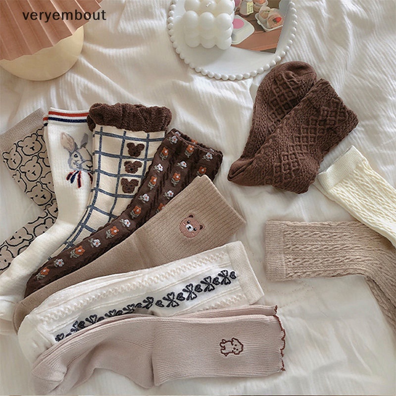 Vớ cotton Thể Thao In Họa Tiết Gấu Hoạt Hình Dễ Thương Phong Cách Nhật Bản Cho Nữ