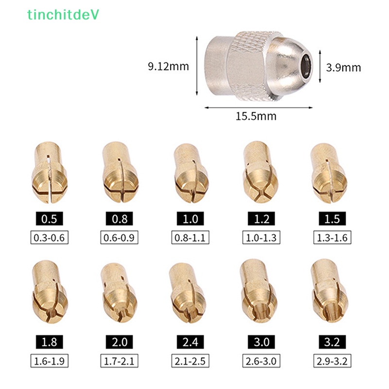 Set 10 / 11 Đầu Kẹp Mũi Khoan Mini Đường Kính 0.5-3.2mm 4.8mm Bằng Đồng Thau