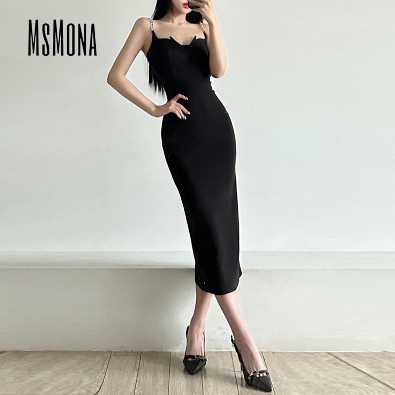 Đầm Midi Không Tay Hở Vai Màu Trơn Thời Trang 2023 Dành Cho Nữ