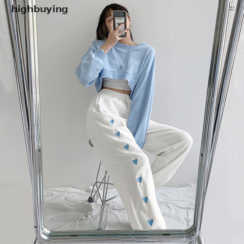 Quần Dài Ống Rộng Y2k In Họa Tiết Trái Tim Phong Cách Vintage