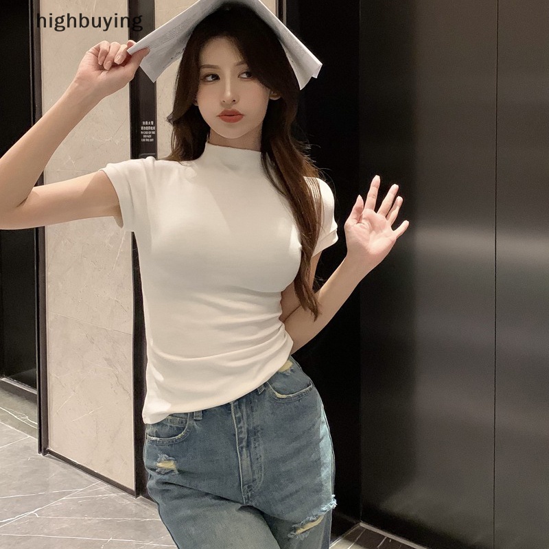 Áo Thun Tay Ngắn Cổ Tròn Màu Sắc Đơn Giản Cho Nữ