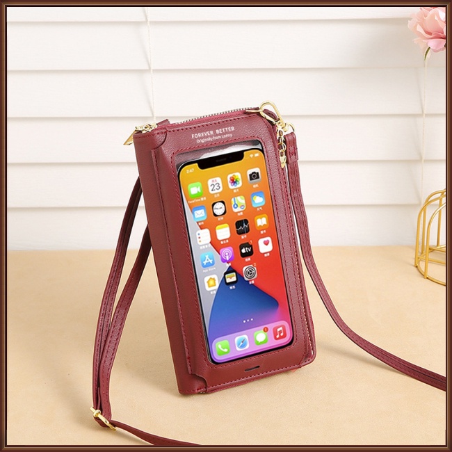 Túi Đeo Vai Mini Bằng Da Pu Nhân Tạo Trong Suốt Đựng Điện Thoại Chống Trộm Cảm Ứng Đa Năng