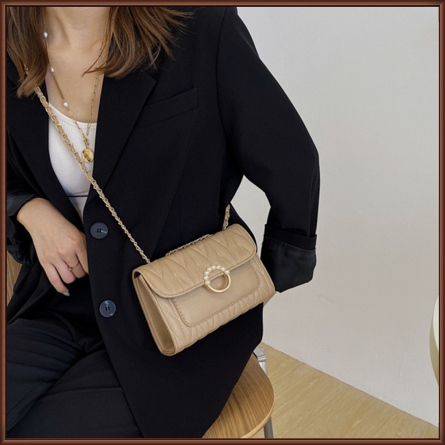 Túi Đeo Chéo Da Pu Khóa Nam Châm Đính Ngọc Trai Giả Phối Dây Xích Thời Trang Dự Tiệc Sang Trọng Cho Nữ