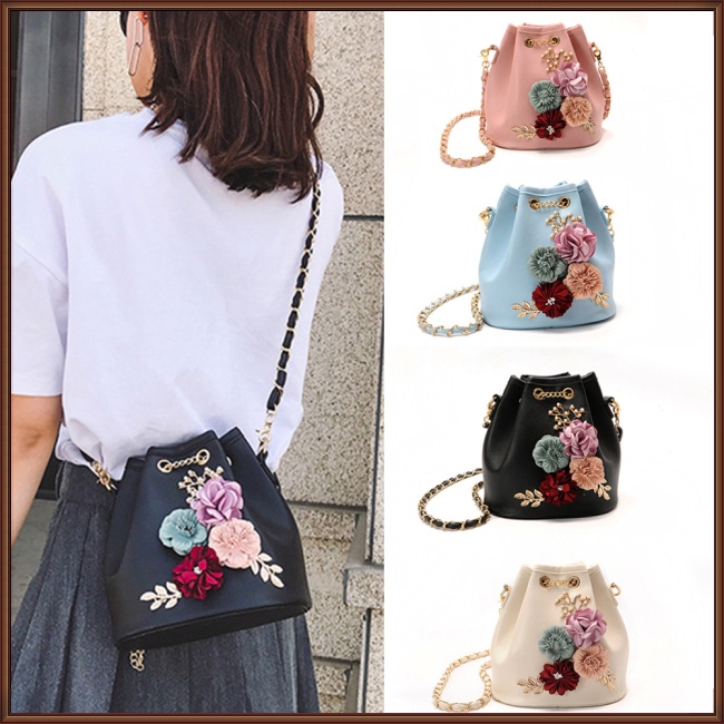 Túi Xách Rút Dây Họa Tiết Hoa Thời Trang Cho Nữ