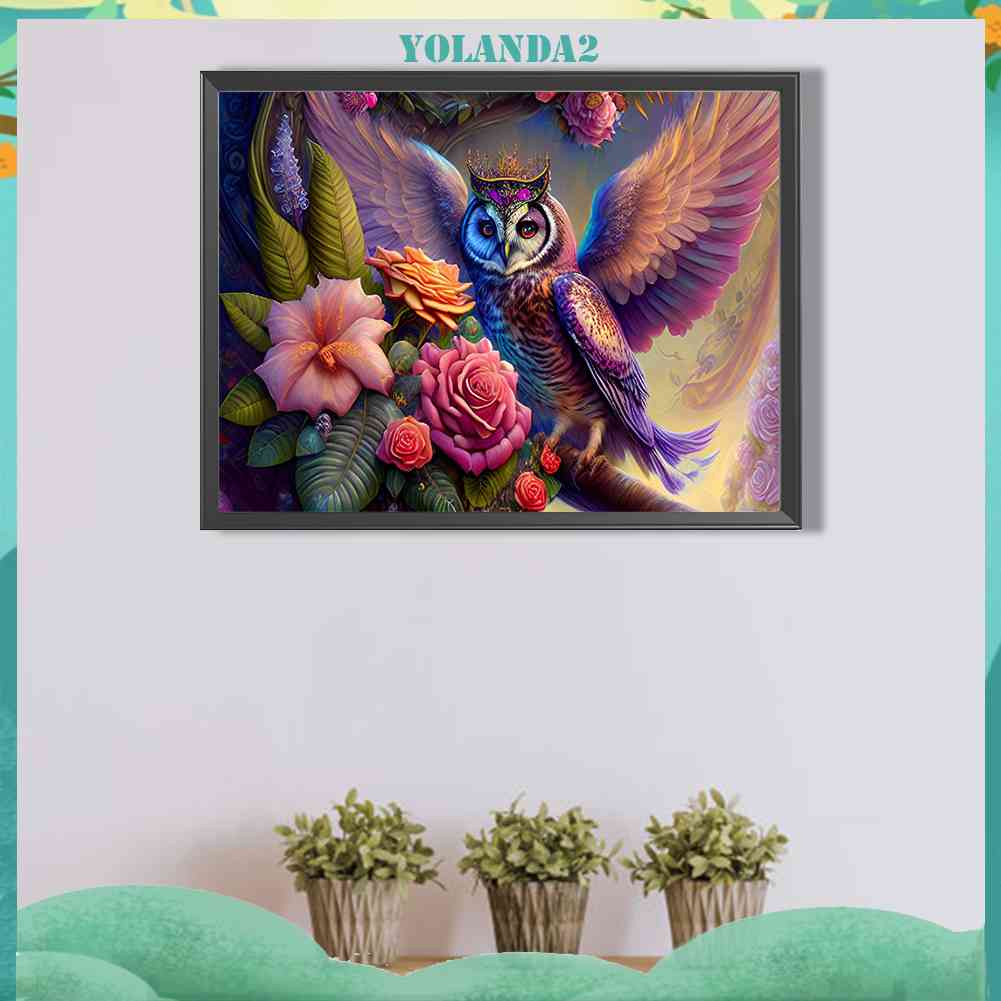 Tranh Đính Đá Kim Cương Toàn Bộ 5D DIY Hình Vẽ Hoa Chim Cú