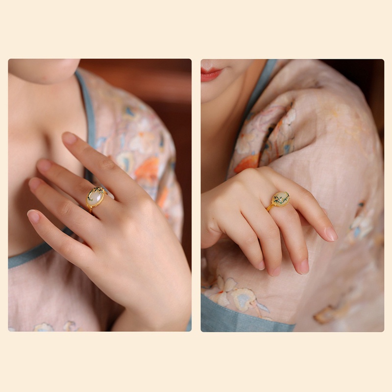 Nhẫn Hở Mạ Bạc 925 Đính Đá Ngọc Bích Thời Trang Cho Nữ