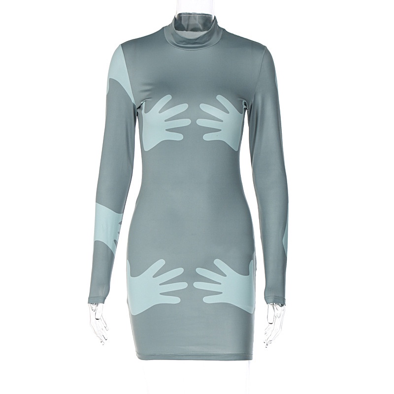 Đầm Body Tay Dài Hoạ Tiết Bàn Tay Thiết Kế Hợp Thời Trang