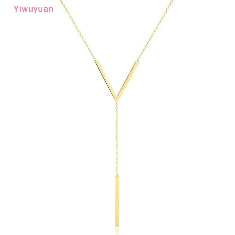< Yiwuyuan > Vòng cổ Thép Không Gỉ Dáng Dài Mặt Chữ V Màu Vàng Đồng Gợi Cảm Cho Nữ Dự Tiệc Mới