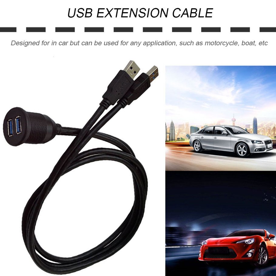 Car Dashboard Flush Mount USB Dock Adapter Dashboard Panel Port Male Female Cable Extension Cable for Motorcycle Boat