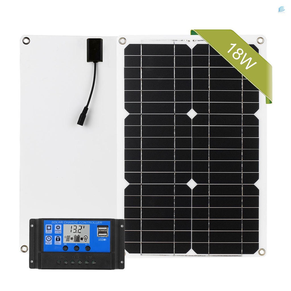 Bộ Bảng Điều Khiển Sạc Năng Lượng Mặt Trời 18W 12V Monocrystalline 18W Kèm Dây Cáp Kết Nối SAE