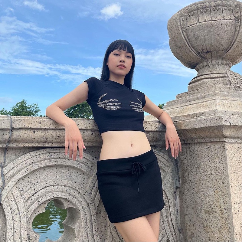 Áo Thun Tay Ngắn Hở Rốn Phong Cách Âu Mỹ Đính Kim Cương Giả Y2K Cho Nữ