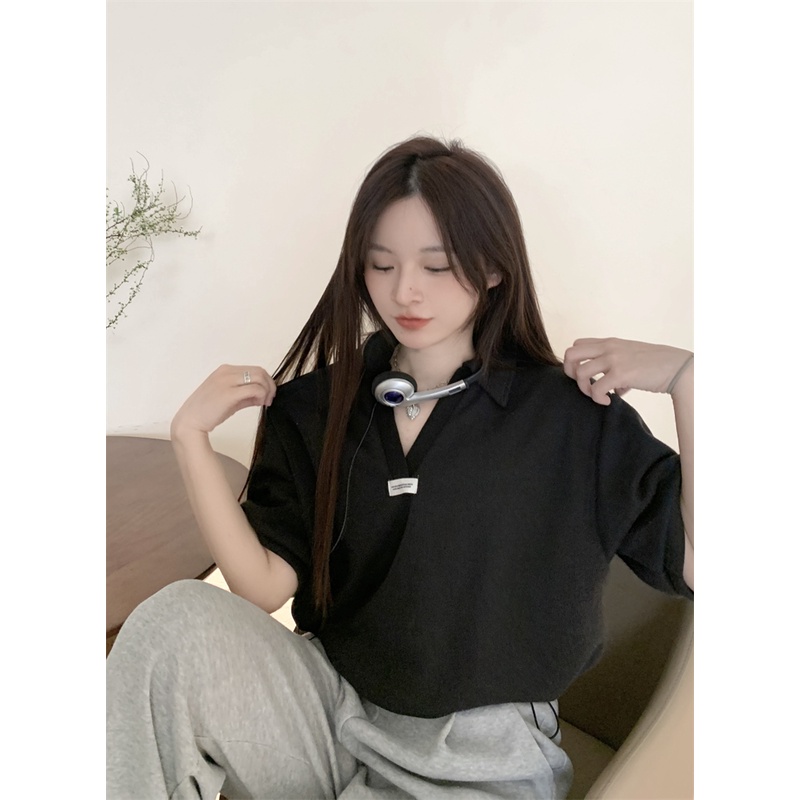 Áo Thun Polo Tay Ngắn Chất Liệu Cotton Phong Cách Hàn Quốc Thời Trang Cho Nữ