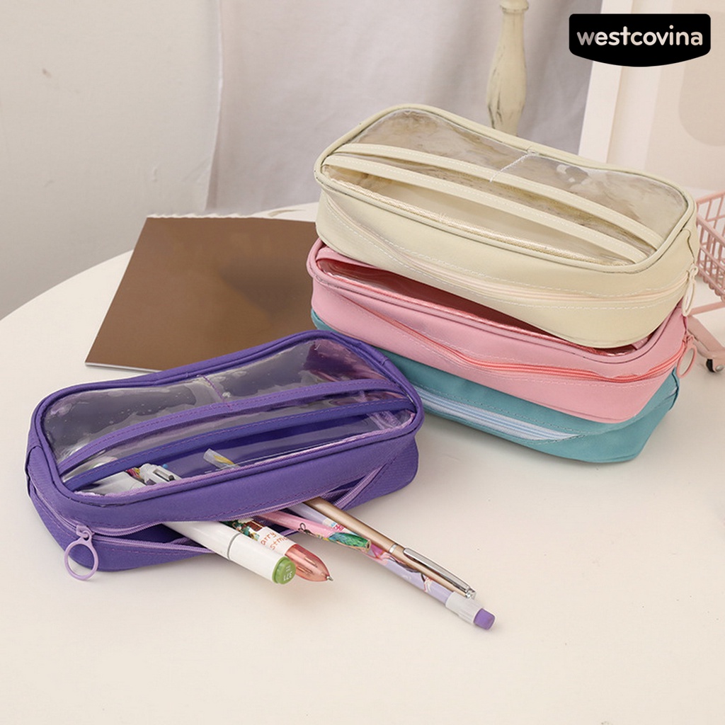 [COD]♪Túi Đựng Bút Trong Suốt Nhiều Ngăn Có Khóa Kéo Tiện Dụng