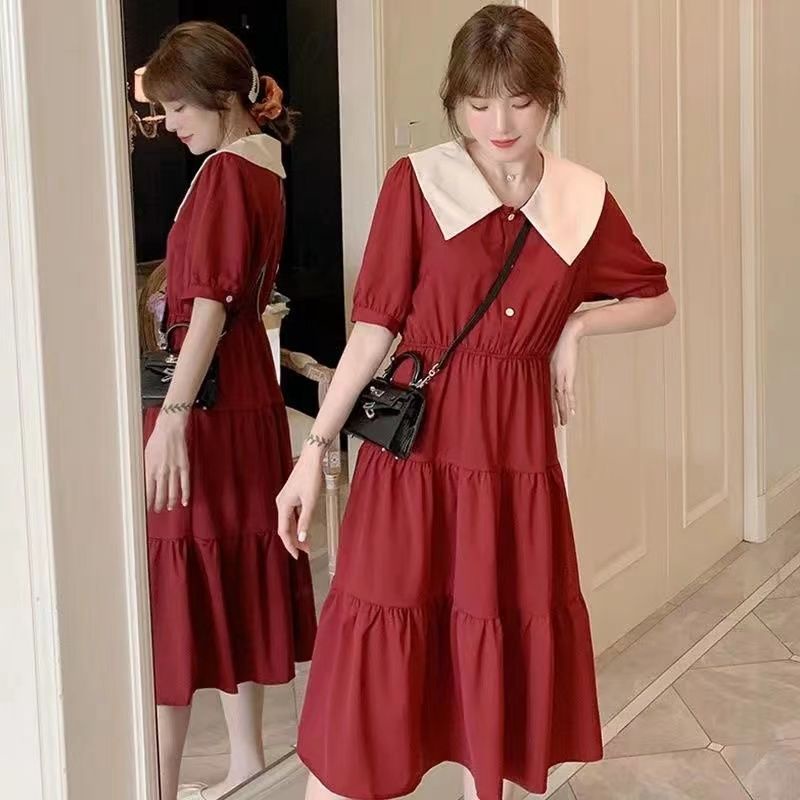 Đầm Dài Cổ Búp Bê Tay Ngắn Phong Cách Thời Trang Pháp Thời Trang Mùa Hè 2023