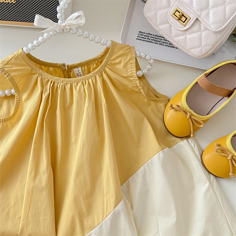Hàng Có Sẵn Đầm Sát Nách Phối Màu Phong Cách Phương Tây Dễ Thương Thời Trang Mùa Hè Cho Bé Gái