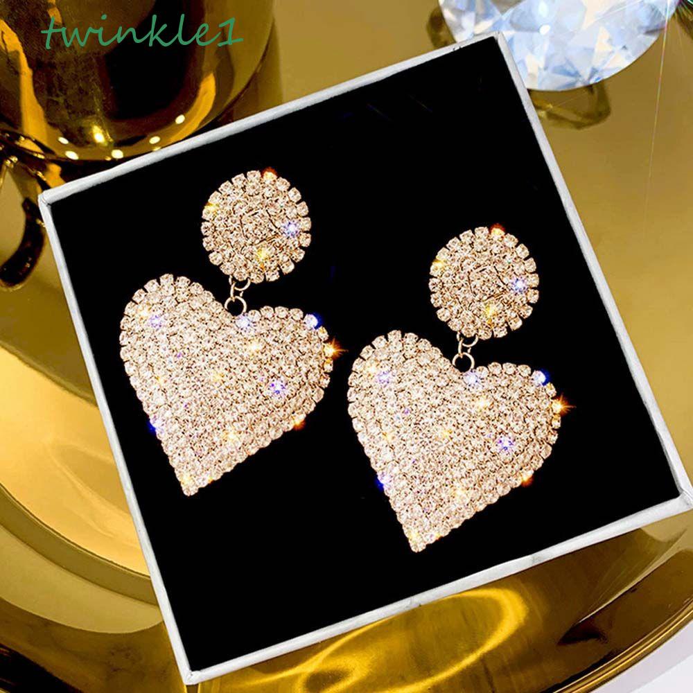 Bông Tai Hình Trái Tim Lấp Lánh Thời Trang Thanh Lịch Toàn Bộ|Quà Tặng Cho Phụ Nữ|Bông Tai Dáng Dài Thiết Kế Xinh Xắn Thời Trang