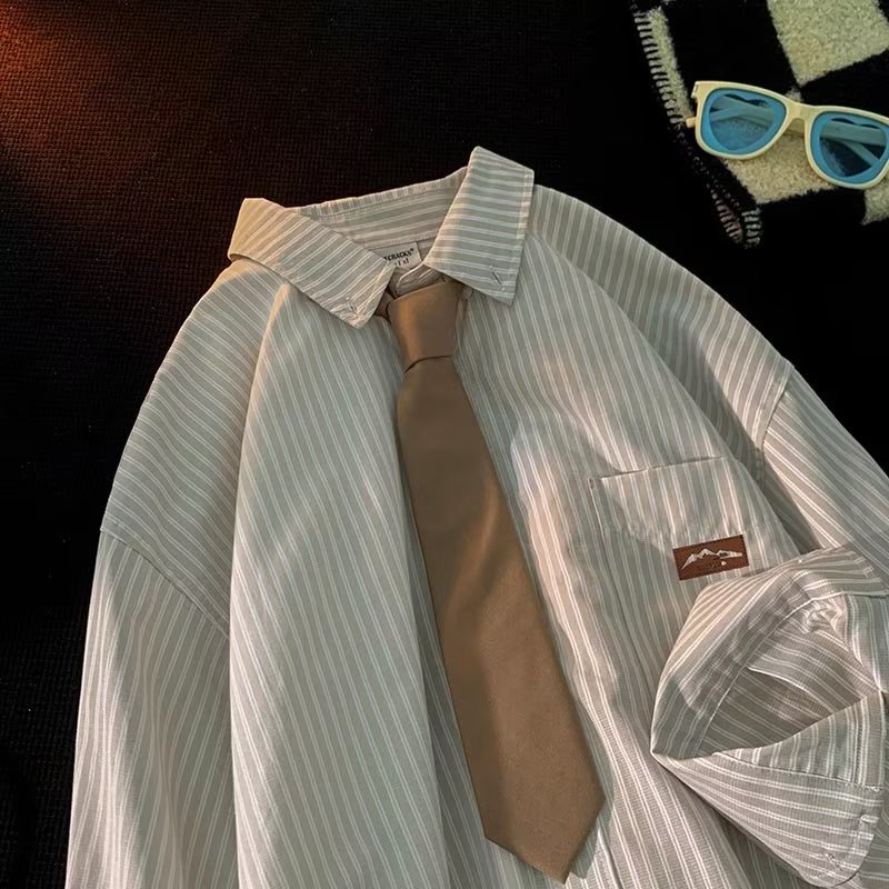 Áo Sơ Mi Tay Dài Kẻ Sọc Phong Cách Đường Phố Nhật Bản Thời Trang Mùa Thu Mới Cho Nam