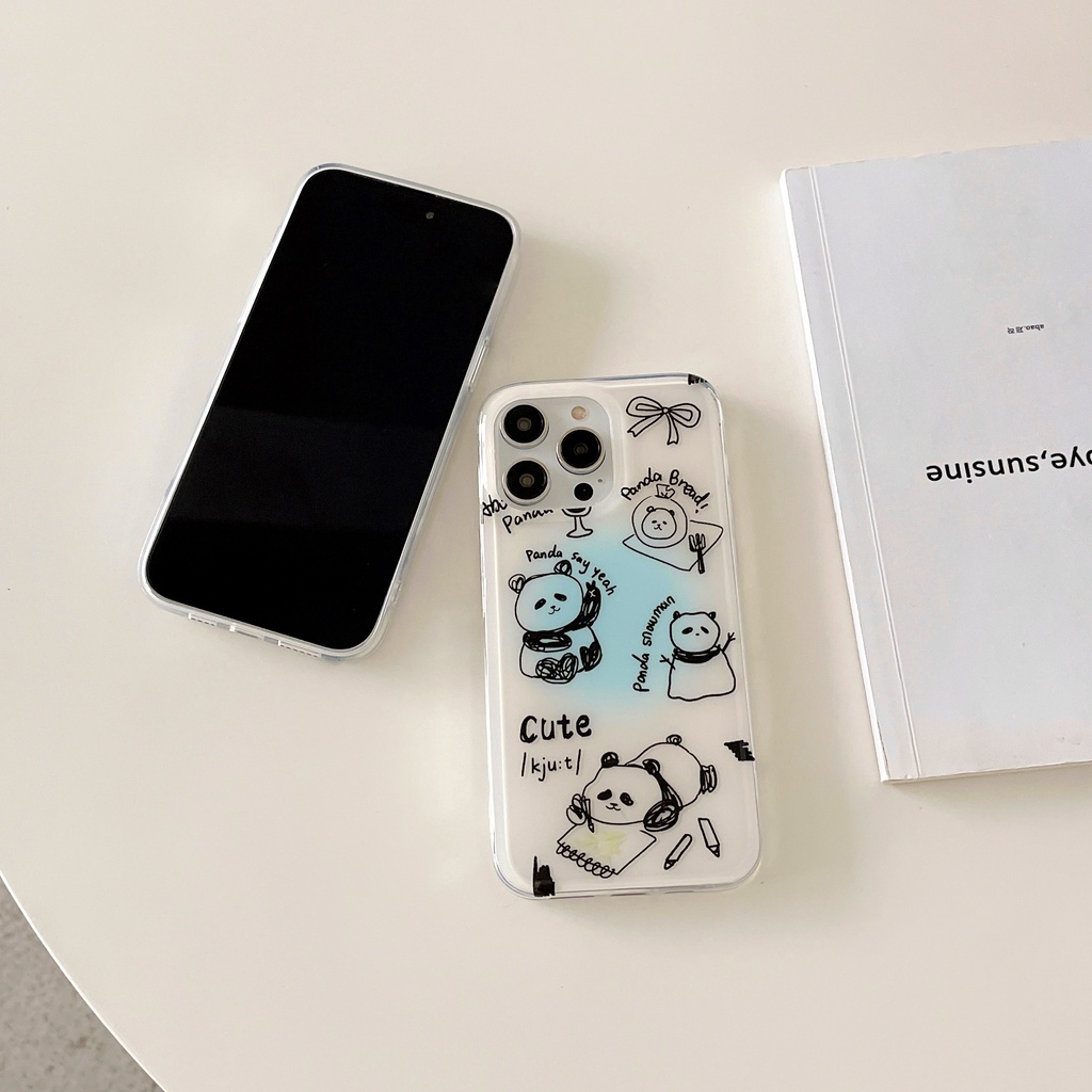 Ốp Điện Thoại TPU Silicon Mềm Trong Suốt Hình Gấu Trúc Cho iPhone11 12 13 14 Pro Max