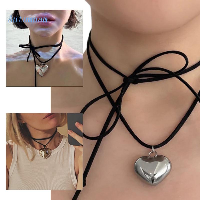 Vòng Cổ Choker Mặt Trái Tim Lớn Thắt Nút Thanh Lịch Có Thể Điều Chỉnh Cho Nữ Je