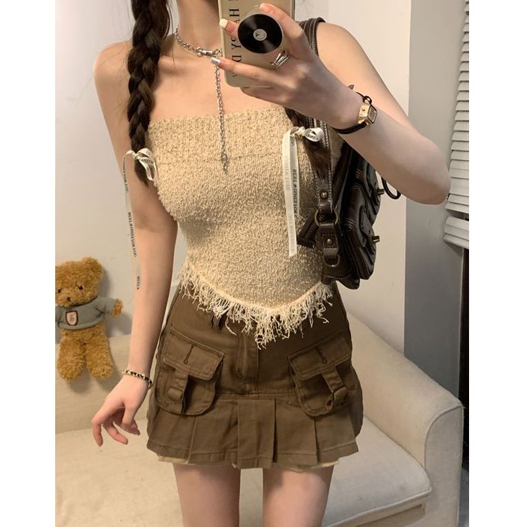 Hot Girl Áo Ống Kiểu Quấn Ngực Phối Tua Rua Thiết Kế Quyến Rũ Cho Nữ