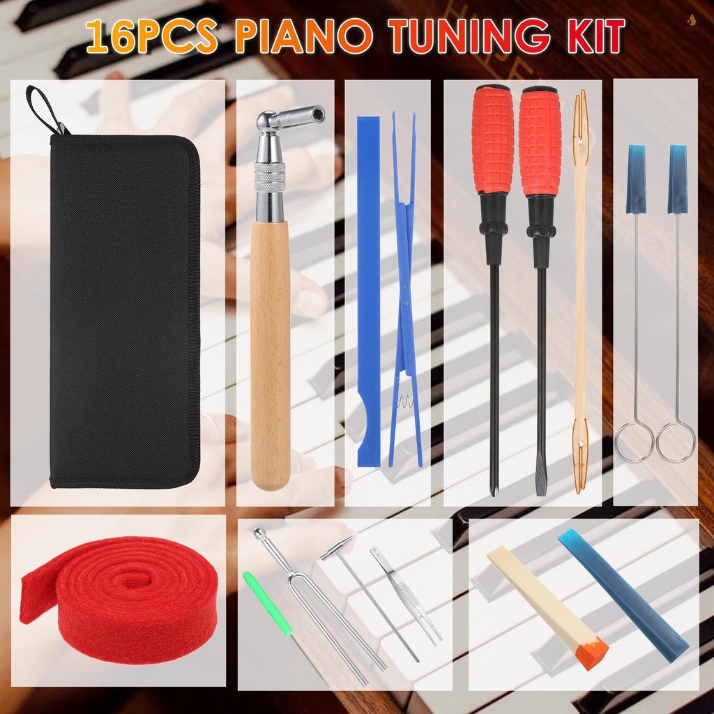 Bộ 16 Dụng Cụ Chỉnh Sửa Đàn Piano Chuyên Dụng Với Tay Cầm Dài Bằng Cao Su
