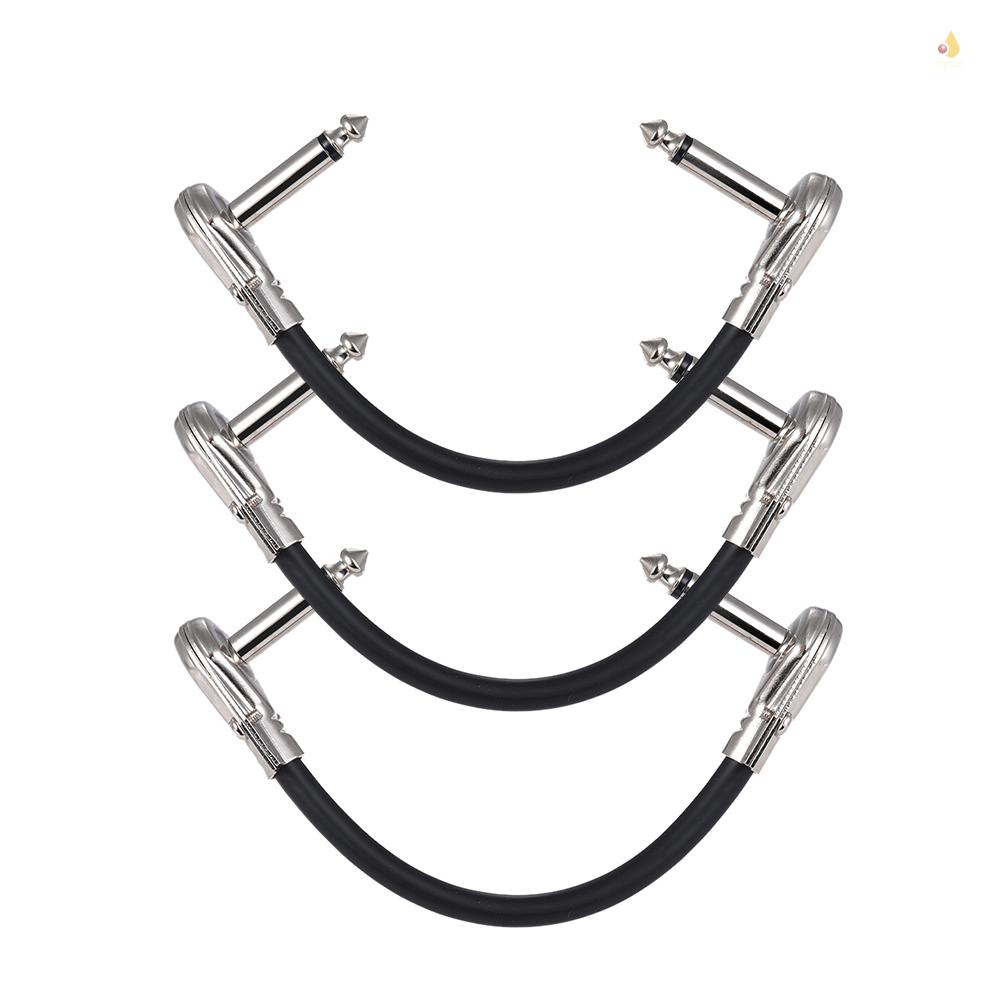 Set 3 Dây Cáp Phơ Đàn Guitar 15cm / 6in 1 / 4 "Góc Phải Màu Đen Tiện Dụng