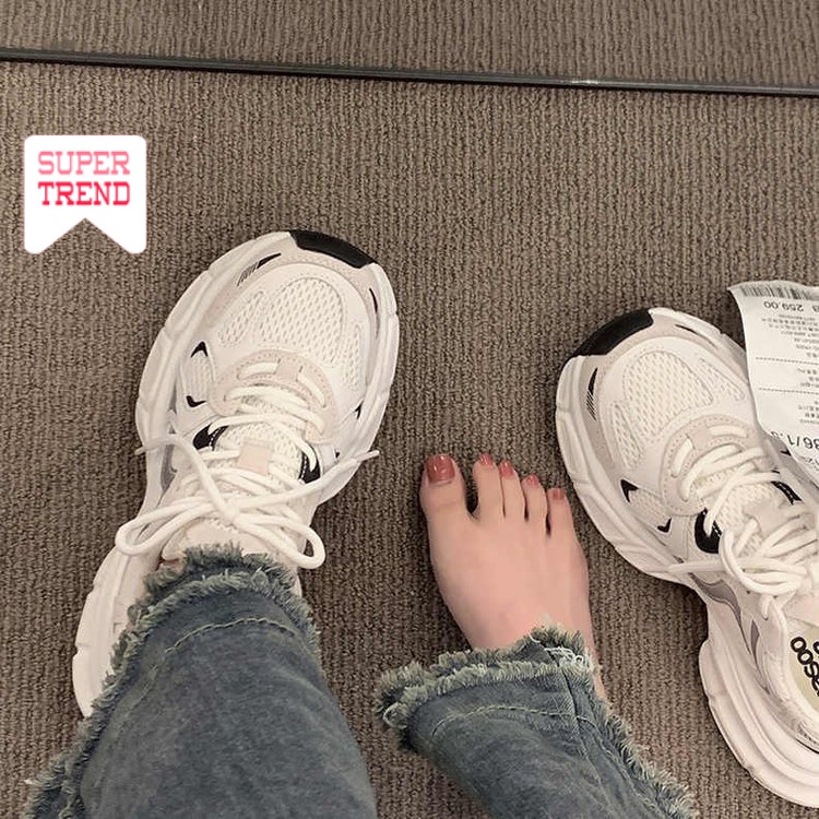Giày Thể Thao Đế Dày 5.5cm Mũi Tròn Phối Lưới Thoáng Khí Chống Trượt Thời Trang Mùa Hè
