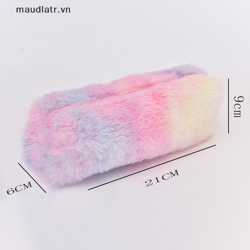 Túi Đựng Bút Bằng Lông Nhung Màu Gradient Có Khóa Kéo Cho Nữ