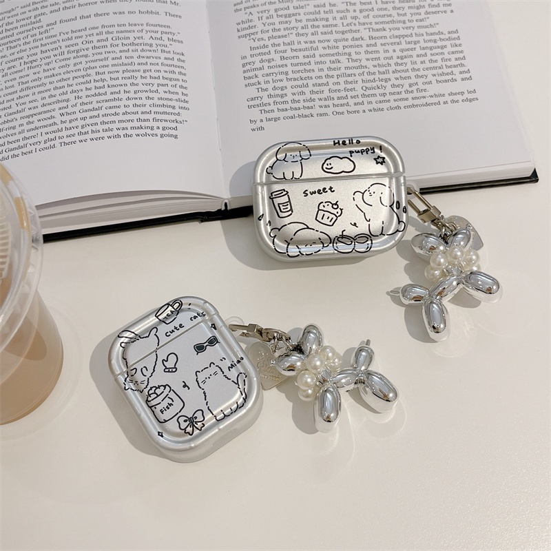 Vỏ Bảo Vệ Hộp Sạc Tai Nghe Bluetooth Không Dây Airpods1 / 2 3 Pro Pro2 Air Pods Pro 3 Mạ Bạc Hình Chó Mèo Dễ Thương