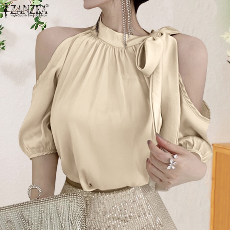 ZANZEA Áo Sơ Mi Tay Lửng Hở Vai Thanh Lịch Dành Cho Nữ