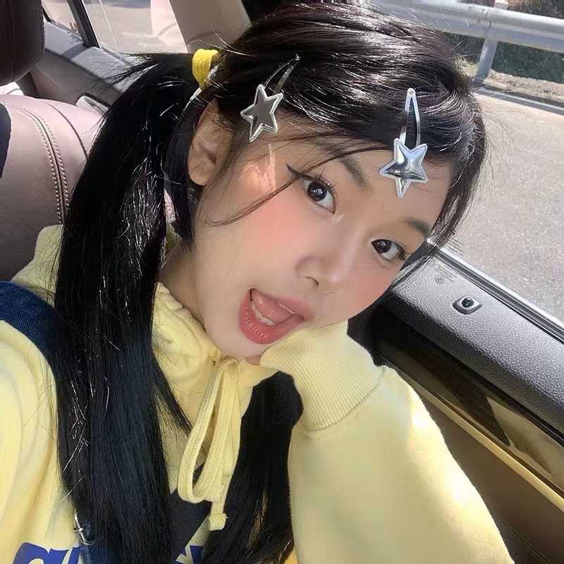 Ins Y2k Girls Blue Star Pair Clip Pink Pentagram Bb Clip Clip Broken Hair Vitality Girl Hair Clip Princess Banger Hair Pins