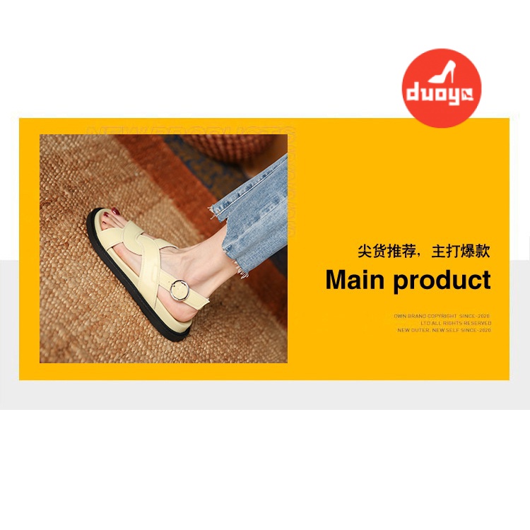 Duoya Tóc Thẳng ~ [Hàng Có Sẵn] [Giày Sandal Thể Thao Mũi Tròn Đế Phẳng Thắt Lưng Phong Cách Thể Thao Giản Dị Miễn Phí Vận Chuyển