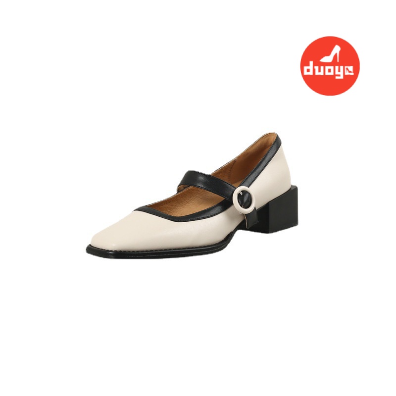Duoya Tóc Thẳng ~ [Hàng Có Sẵn] Giày Mary Jane Gót Dày Vừa Da Mềm Mùa Hè Có Khóa Cài Màu Sắc Cho Nữ Miễn Phí Vận Chuyển