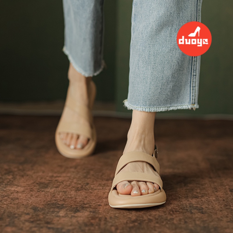 Tóc Thẳng Của Nhà Máy Duoya ~ [Hàng Có Sẵn] Bước Lên Shit ~ Siêu Mềm!Giày Sandal Đế Mềm Phẳng Hở Ngón Thoải Mái Phong Cách Roman Cho Nữ