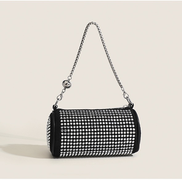 Túi Xách Đeo Vai Hình Trụ Đựng Điện Thoại / Mỹ Phẩm Đính Ngọc Trai Phối Dây Xích Kiểu Dáng Thanh Lịch