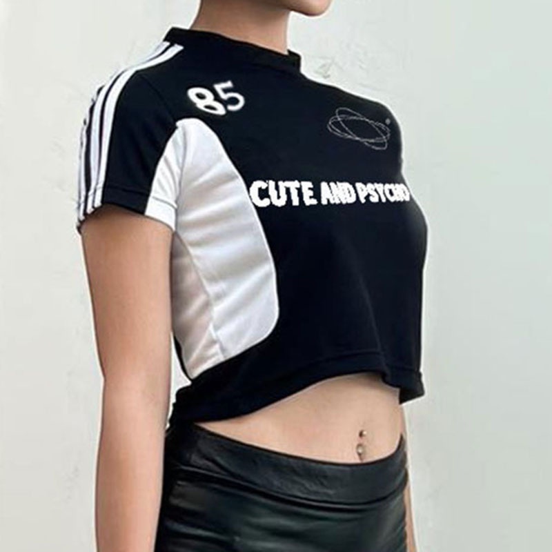 Áo Thun Ngắn Dáng Rộng In Chữ Màu Khối Màu Sắc Giản Dị Dành Cho Bạn Nữ