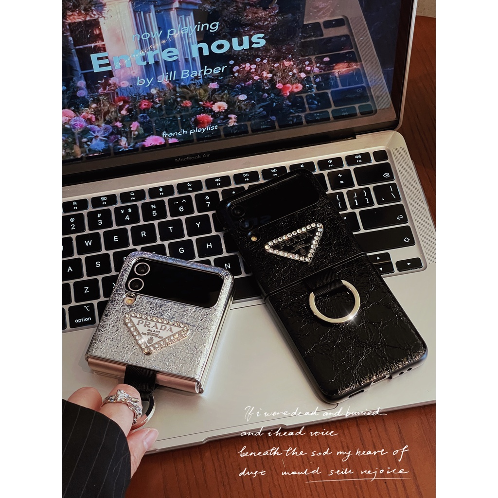 Ốp Điện Thoại Da Màu Trơn Có Giá Đỡ Dạng Vòng Tròn Xỏ Ngón Tay Cho Samsung Galaxy Z Flip 3 4