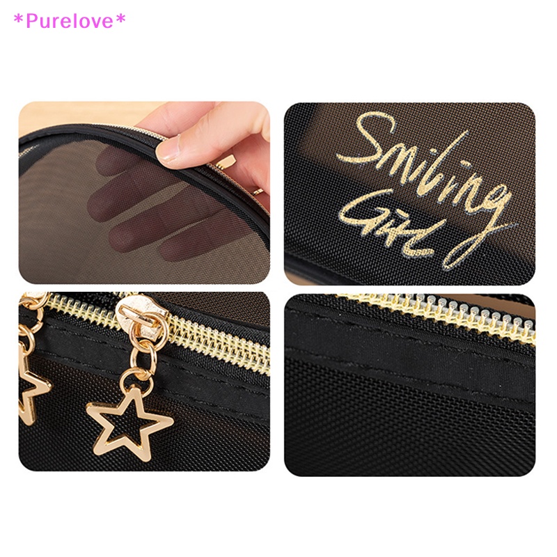 Túi Lưới Đựng Mỹ Phẩm Có Khóa Kéo Họa Tiết Trái Tim Xinh Xắn Mới