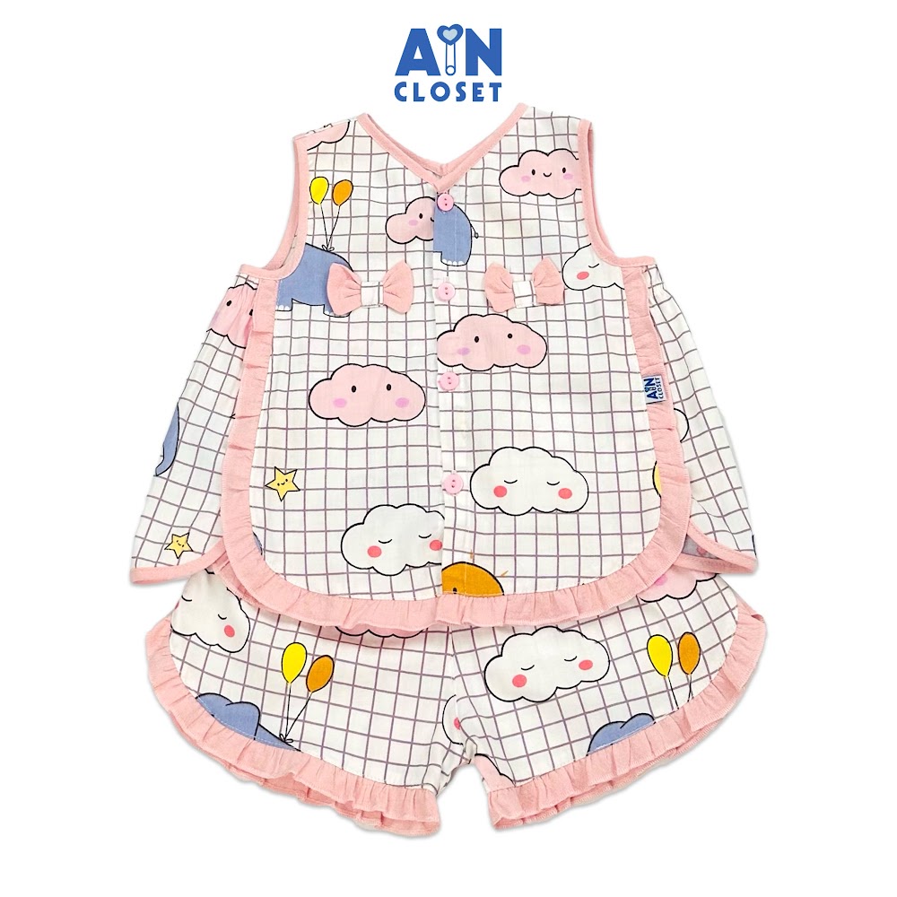 Bộ quần áo ngắn bé gái họa tiết Mây Hồng cotton - AICDBGJ8BS6Y - AIN Closet