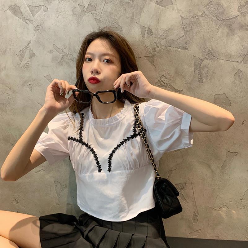 Áo Kiểu Tay Phồng Ngắn Màu Trắng Thiết Kế Mới Thời Trang Mùa Hè Theo Phong Cách Hàn Quốc Cho Nữ