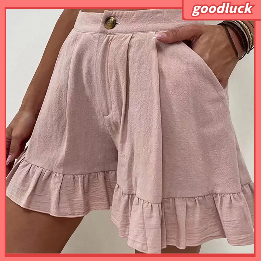 Quần Short Lưng Cao Dáng Rộng Màu Trơn Thời Trang Mùa Hè Xinh Xắn Cho Nữ