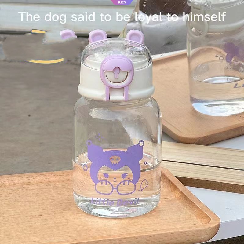 Bình Nước Họa Tiết Hoạt Hình Sanrio Pochacco Kuromi Hello Kitty Purin Trái Tim Có Ống Hút Chống Rơi Nhỏ Gọn Cho Bé Gái [RAIN]