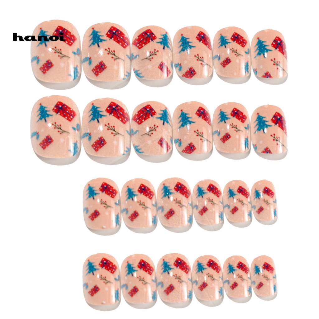Set 24 Móng Tay Giả Che Phủ Toàn Diện Tự Dính DIY Phong Cách Giáng Sinh Cho Bé
