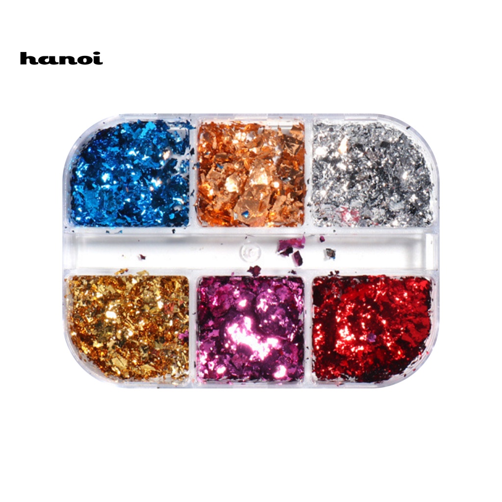Hộp 6 Ngăn Lá Nhôm Dán Trang Trí Móng Tay Sáng Tạo