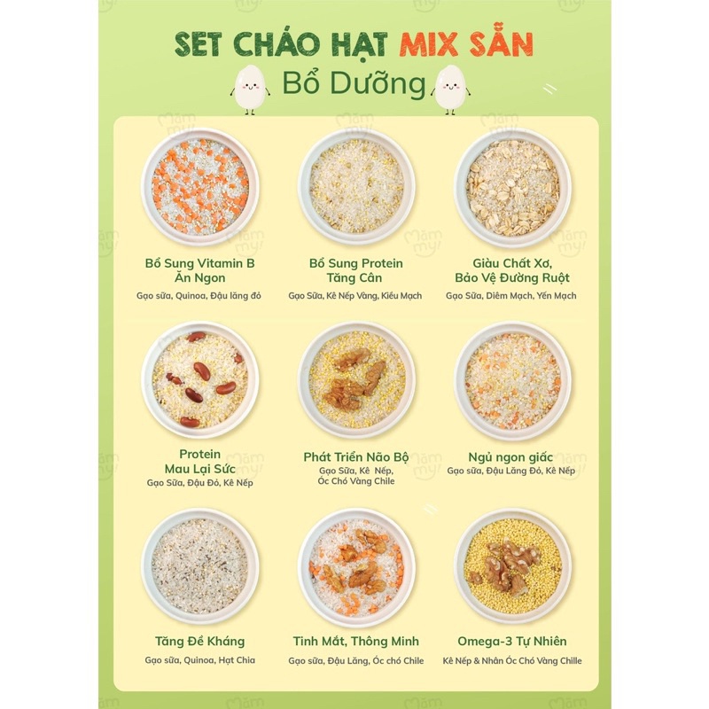 Combo 9 hũ đậu hạt hữu cơ Mix sẵn Mămmy, nấu cháo bổ sung chất dinh dưỡng cho bé ăn dặm trên 6 tháng