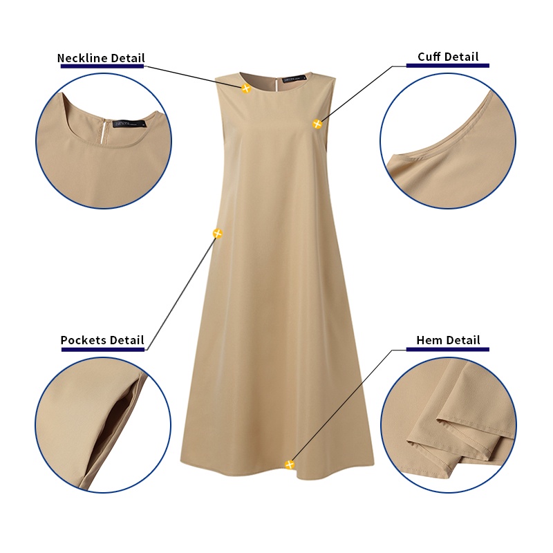 Đầm nữ ZANZEA cộc tay cổ tròn thời trang Hàn Quốc