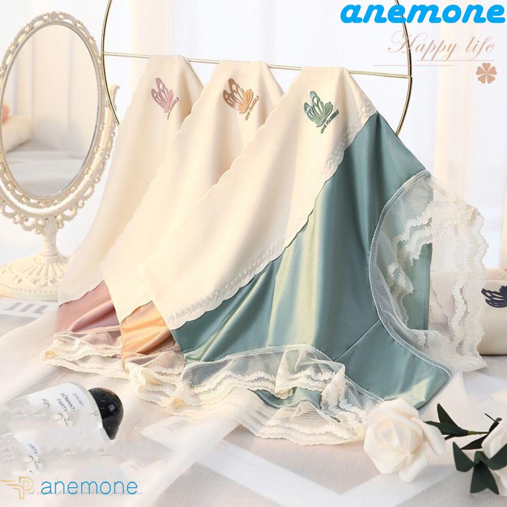 Quần Lót Vải Satin Mềm Thoáng Khí Thêu Hình Bướm Màu Tím Phong Cách Hàn Quốc